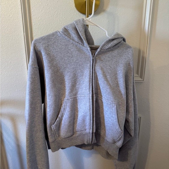 Aritzia Tops - Aritzia Gray Zip-Up Hooded Sweatshirt